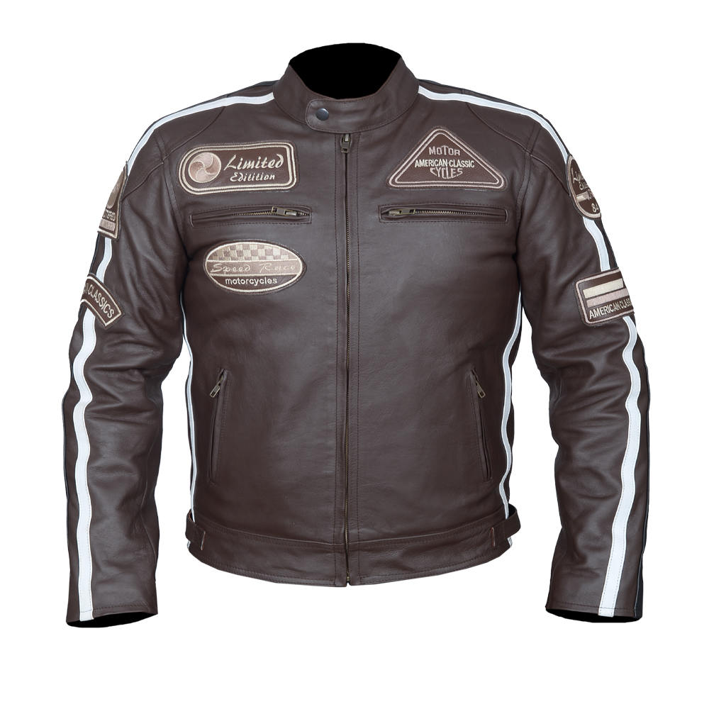 Motorcycle Leather Jacket Brown in Antique Retro style